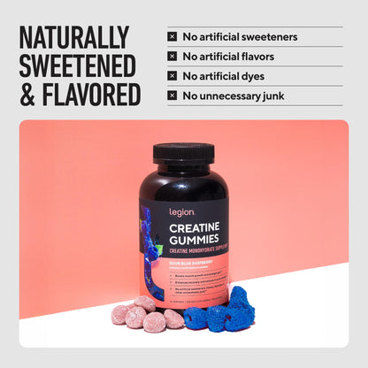 LEGION Creatine Monohydrate Gummies – Clean Chewable Creatine Supplement for Strength, Endurance & Muscle Recovery – 30 Sour Watermelon Flavor Servings - dailyvitalstore