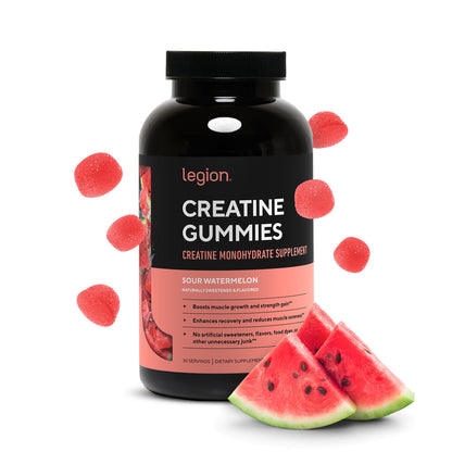 LEGION Creatine Monohydrate Gummies – Clean Chewable Creatine Supplement for Strength, Endurance & Muscle Recovery – 30 Sour Watermelon Flavor Servings - dailyvitalstore