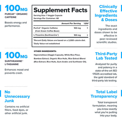 LEGION Peak Caffeine and L Theanine Pills - 200 mg Natural and Organic L Theanine Caffeine Supplement for Smooth Energy, Focus and Cognitive Performance - Vegan, Non GMO - 60 Servings - dailyvitalstore