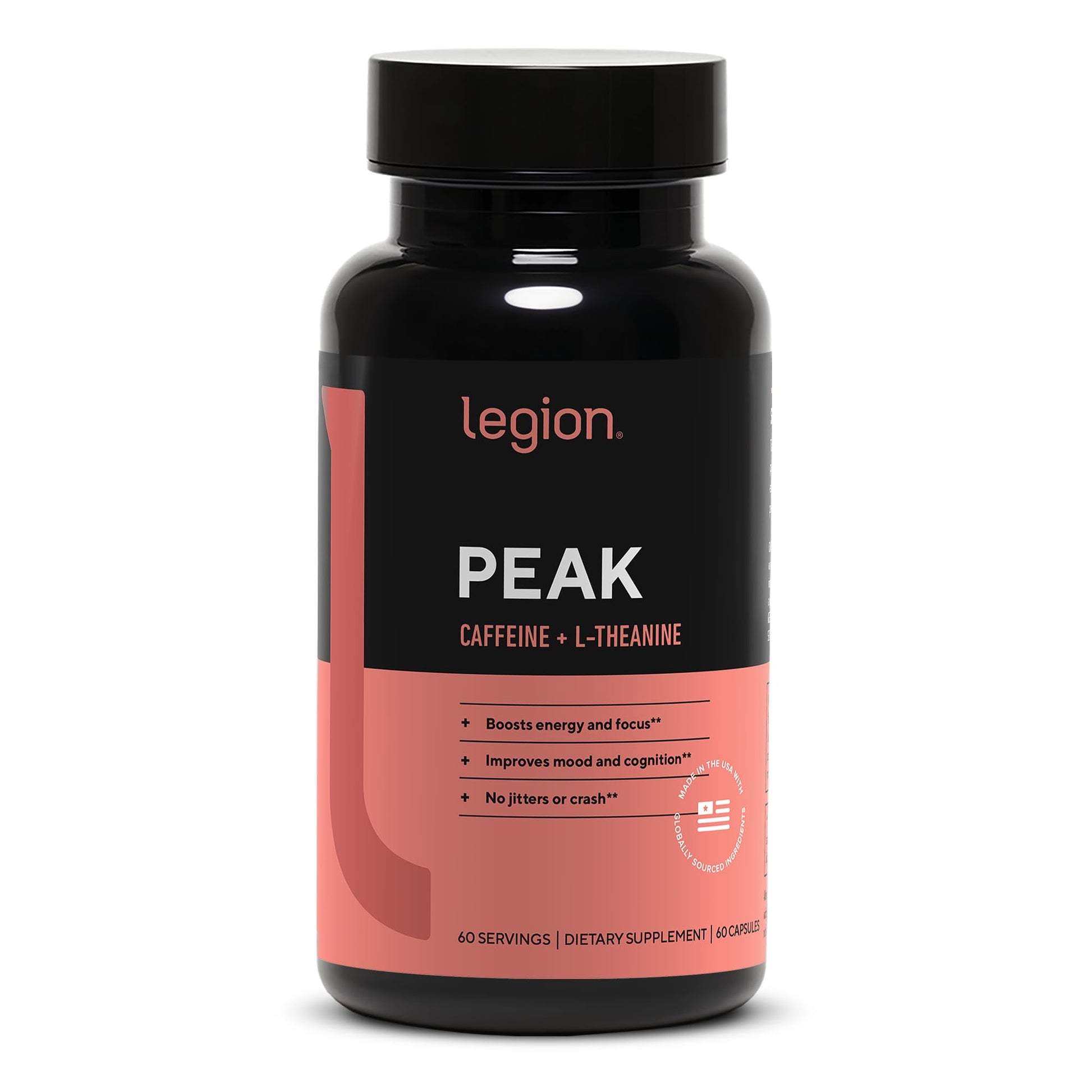 LEGION Peak Caffeine and L Theanine Pills - 200 mg Natural and Organic L Theanine Caffeine Supplement for Smooth Energy, Focus and Cognitive Performance - Vegan, Non GMO - 60 Servings - dailyvitalstore
