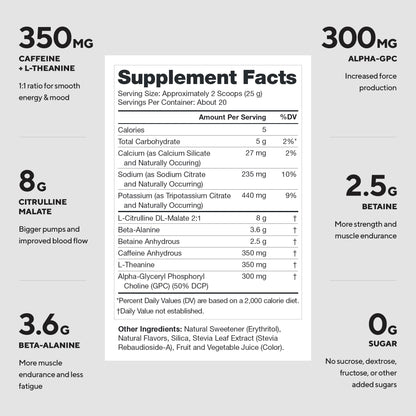 LEGION Pulse Pre Workout Supplement - All Natural Nitric Oxide Preworkout Drink to Boost Energy, Creatine Free, Naturally Sweetened, Beta Alanine, Citrulline, Alpha GPC (Fruit Punch) - dailyvitalstore