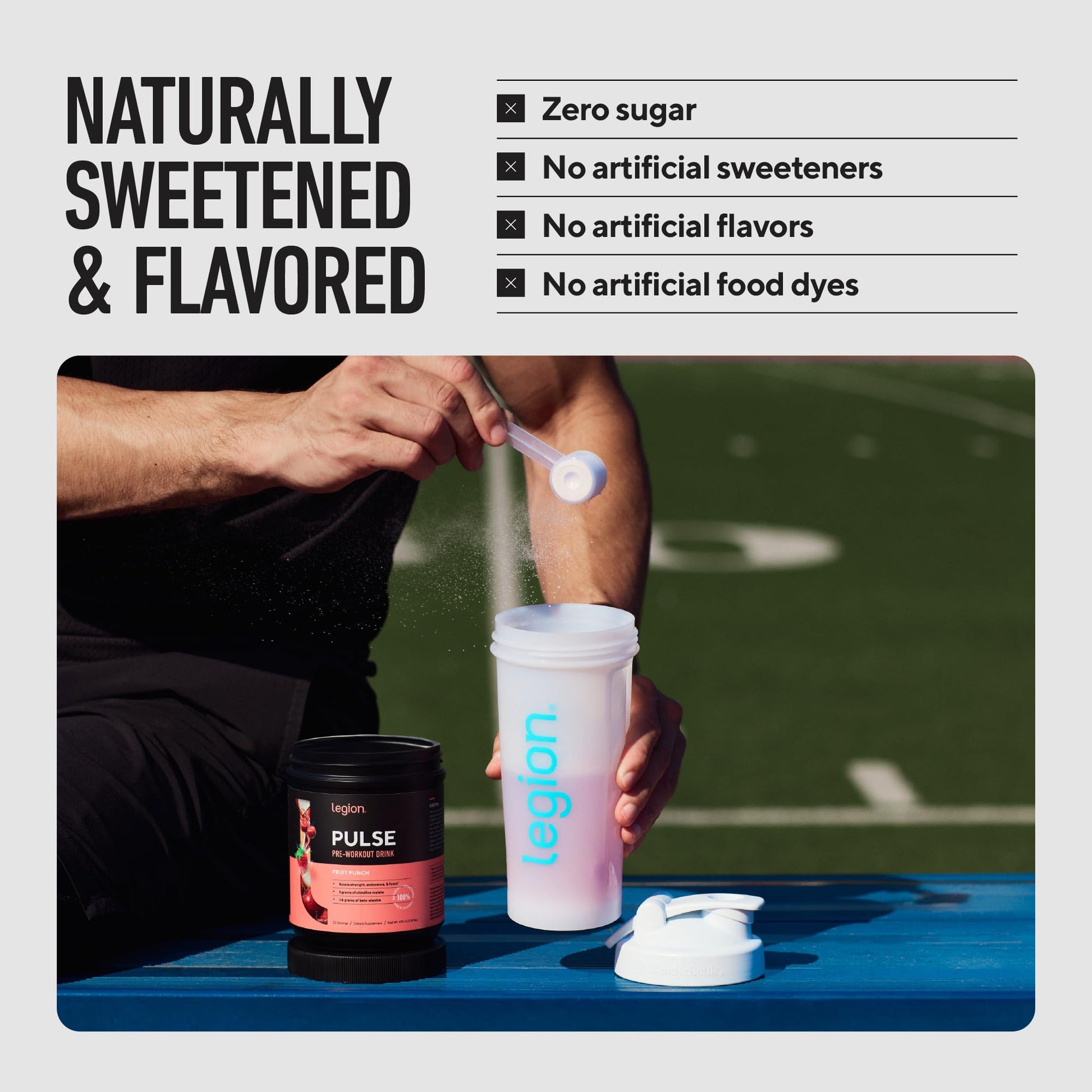 LEGION Pulse Pre Workout Supplement - All Natural Nitric Oxide Preworkout Drink to Boost Energy, Creatine Free, Naturally Sweetened, Beta Alanine, Citrulline, Alpha GPC (Fruit Punch) - dailyvitalstore