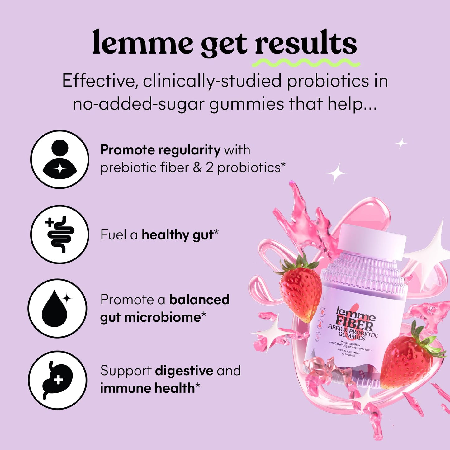 Lemme Fiber & Probiotic Gummies for Adults, Promotes Regularity & Digestive Health, No Sugar Added Strawberry Flavor, 4g Prebiotic Fiber & Clinically - dailyvitalstore