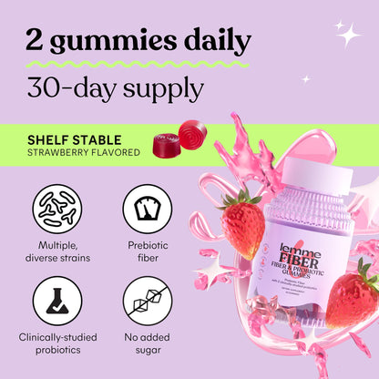 Lemme Fiber & Probiotic Gummies for Adults, Promotes Regularity & Digestive Health, No Sugar Added Strawberry Flavor, 4g Prebiotic Fiber & Clinically - dailyvitalstore