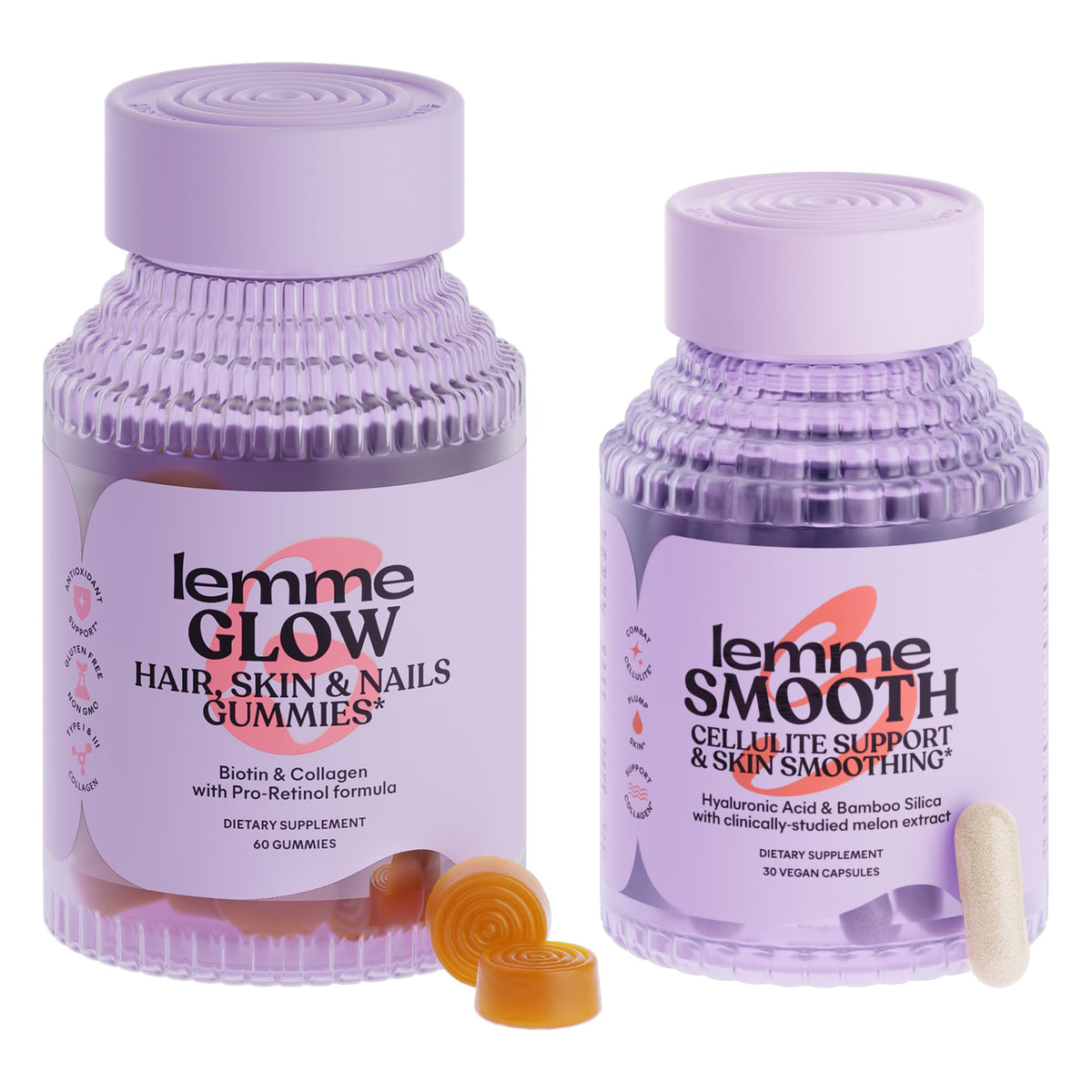Lemme Glow Collagen Hair Gummies for Strong, Thick Hair & Reduced Shedding Smooth Anti Cellulite Capsules for Women, Smooth Legs & Thighs, Reduce Cellulite & Crepey Skin Bundle - dailyvitalstore