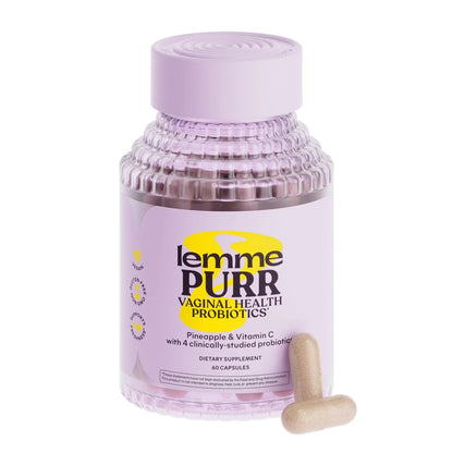 Lemme Purr Vaginal Probiotics for Women - Promotes pH Balance, Healthy Vaginal Odor & Urinary Tract Health w/Lactobacillus Blend, Clinically Tested Strains, Pineapple & Vitamin C - 60 Veggie Capsules - dailyvitalstore