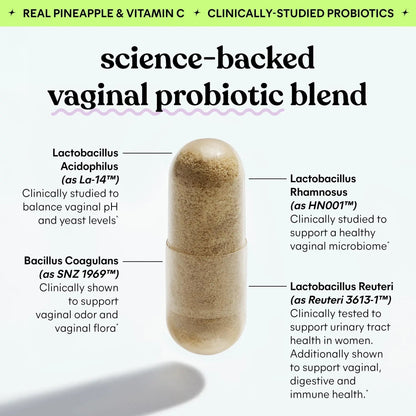 Lemme Purr Vaginal Probiotics for Women - Promotes pH Balance, Healthy Vaginal Odor & Urinary Tract Health w/Lactobacillus Blend, Clinically Tested Strains, Pineapple & Vitamin C - 60 Veggie Capsules - dailyvitalstore