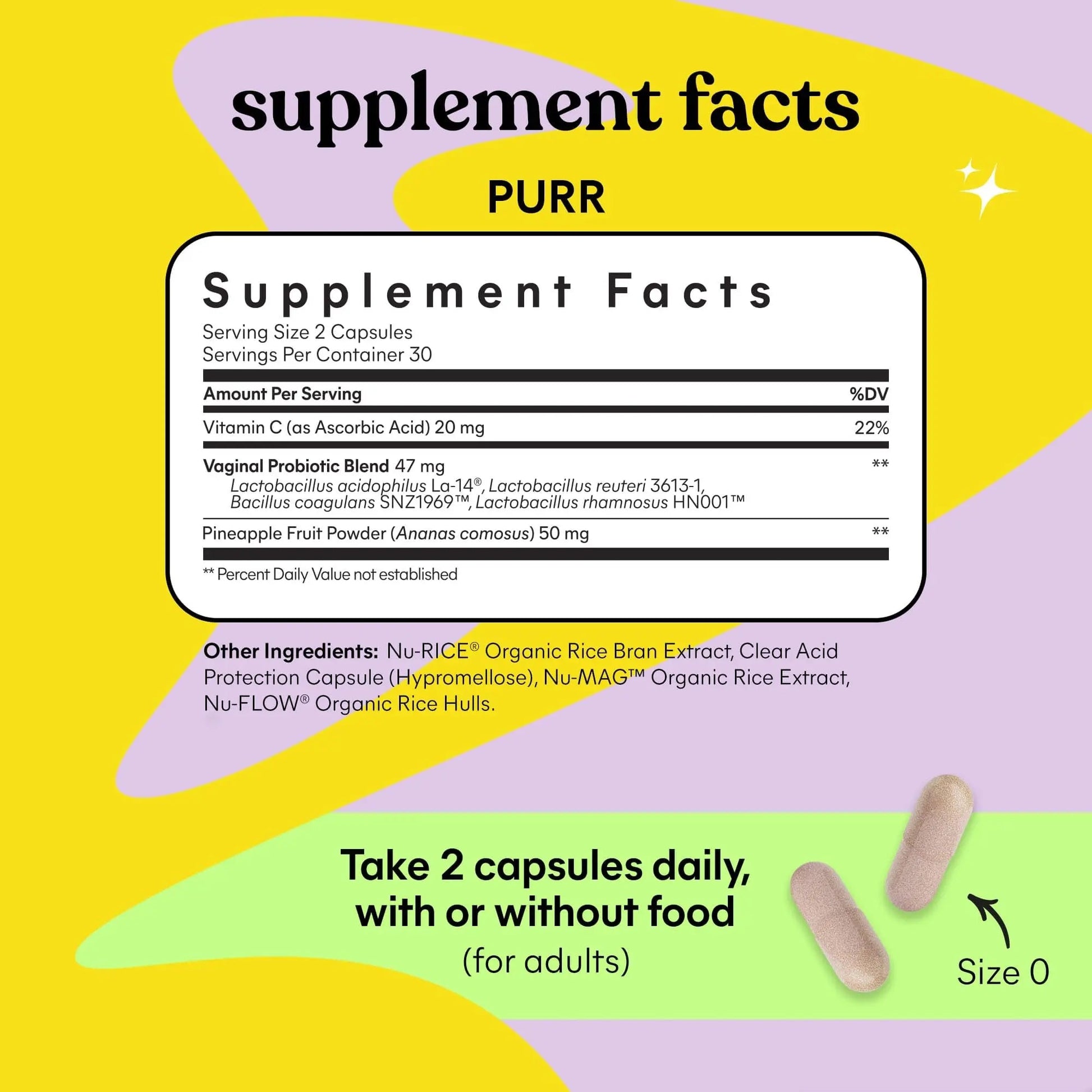 Lemme Purr Vaginal Probiotics for Women - Promotes pH Balance, Healthy Vaginal Odor & Urinary Tract Health w/Lactobacillus Blend, Clinically Tested Strains, Pineapple & Vitamin C - 60 Veggie Capsules - dailyvitalstore