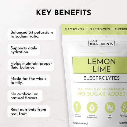 Lemon Lime Electrolytes – 30‑Serving Hydration Drink Mix with Coconut Water, Sea Salt, and Trace Minerals – Supports Energy, Recovery, and Electrolyte Balance* - dailyvitalstore