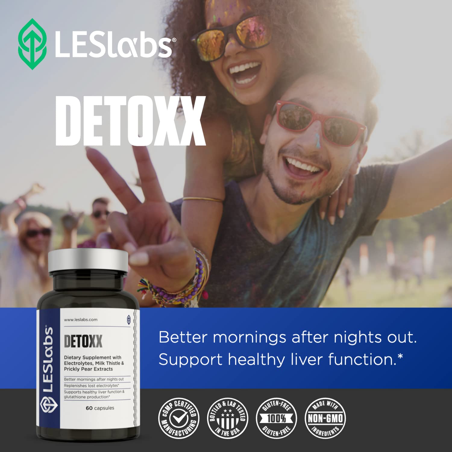 LES Labs DeToxx – Better Mornings & Recovery, Liver Support, Electrolyte Replenishment & Glutathione Support – Prickly Pear, Milk Thistle & NAC – Non-GMO Supplement – 60 Capsules - dailyvitalstore