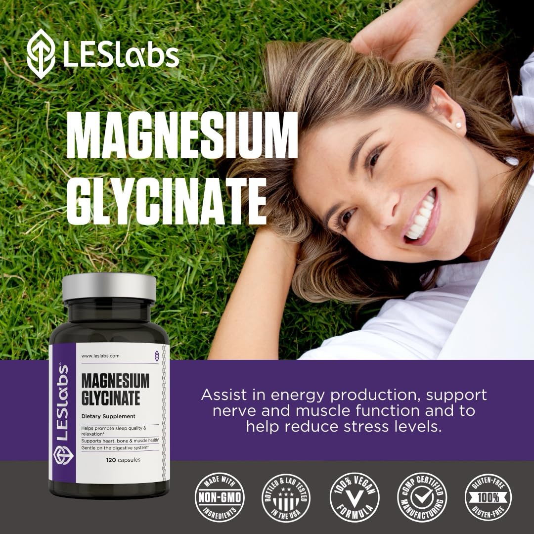 LES Labs Magnesium Glycinate – Supports Restful Sleep, Heart Health, Stress Relief, Metabolism, Nerve & Muscle Function, Gentle on The Digestive System – Non-GMO Supplement – 120 Capsules - dailyvitalstore