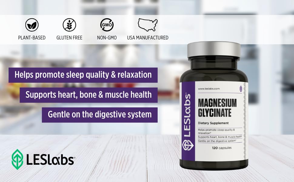 LES Labs Magnesium Glycinate – Supports Restful Sleep, Heart Health, Stress Relief, Metabolism, Nerve & Muscle Function, Gentle on The Digestive System – Non-GMO Supplement – 120 Capsules - dailyvitalstore