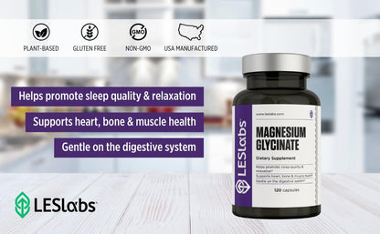 LES Labs Magnesium Glycinate – Supports Restful Sleep, Heart Health, Stress Relief, Metabolism, Nerve & Muscle Function, Gentle on The Digestive System – Non-GMO Supplement – 120 Capsules - dailyvitalstore