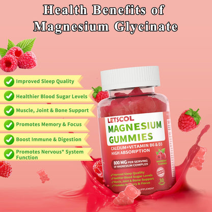LETSCOL Magnesium Glycinate Gummies 800mg Per Serving, Sugar Free Magnesium Supplement with Magnesium Malate, Calcium, Vitamin D3, B6, CoQ10 for Calm Support & Zzz for Adults Kids - dailyvitalstore