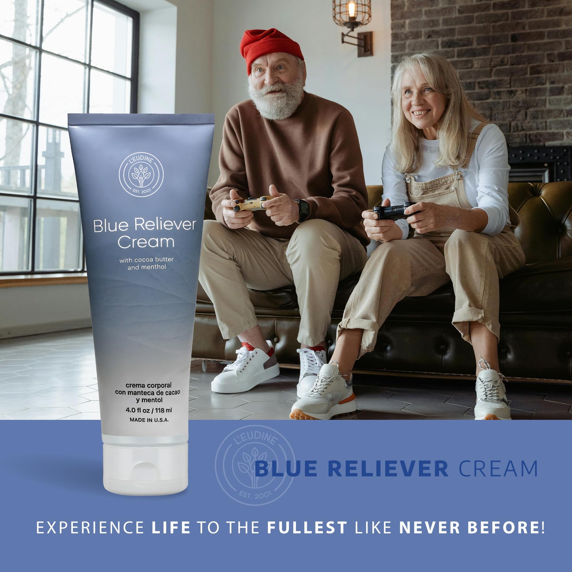 L'EUDINE Blue Reliever Cream – Joint and Muscle Therapy, Body Cream with Cocoa Butter and Menthol - dailyvitalstore