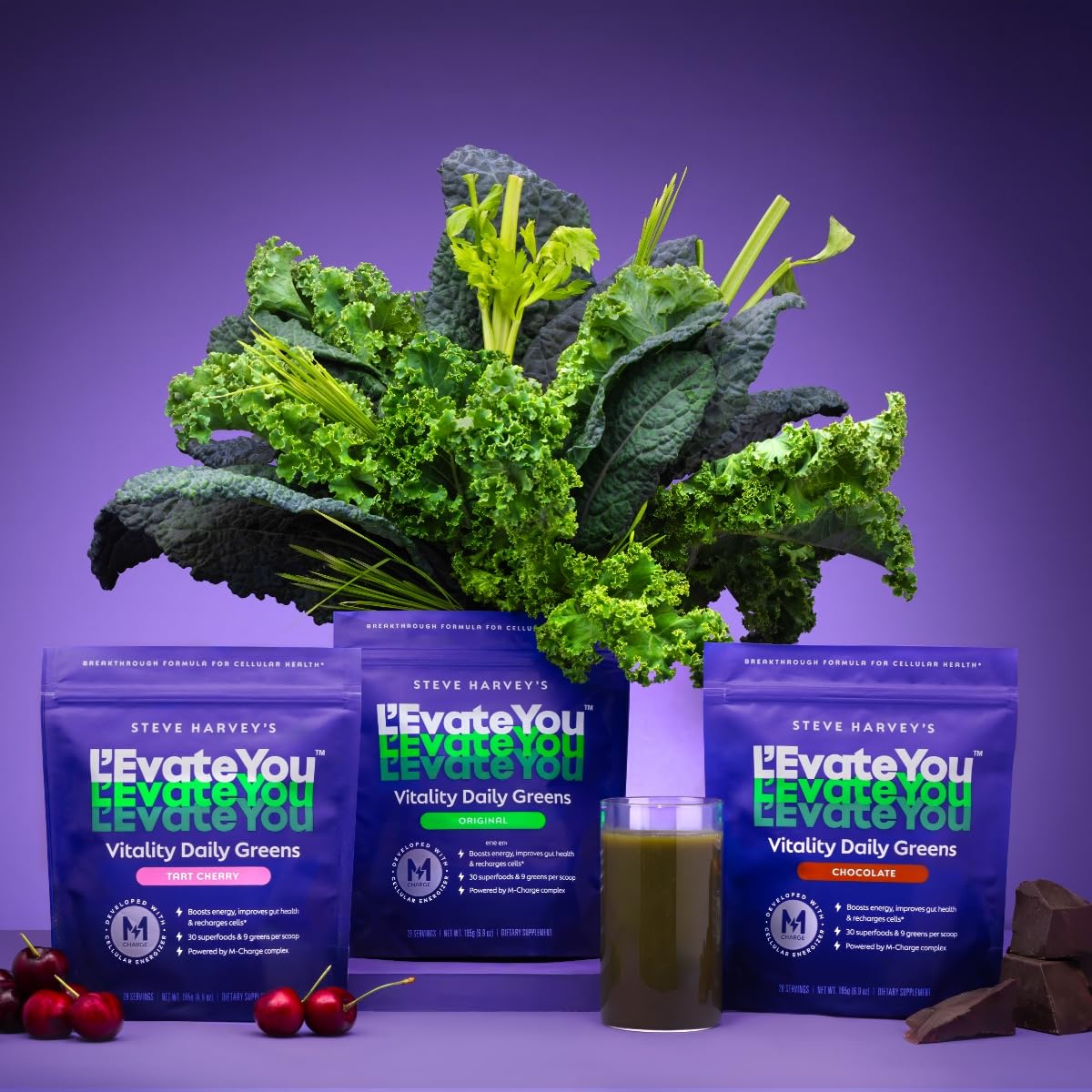 L'Evate You Vitality Daily Greens Powder (28 Servings) 30 Superfoods, 9 Greens - for a Cellular Energy Boost, Powered by M-Charge Complex for All Day Energy (Original) - dailyvitalstore
