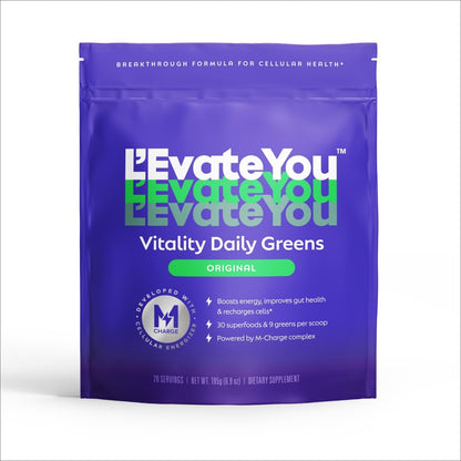 L'Evate You Vitality Daily Greens Powder (28 Servings) 30 Superfoods, 9 Greens - for a Cellular Energy Boost, Powered by M-Charge Complex for All Day Energy (Original) - dailyvitalstore