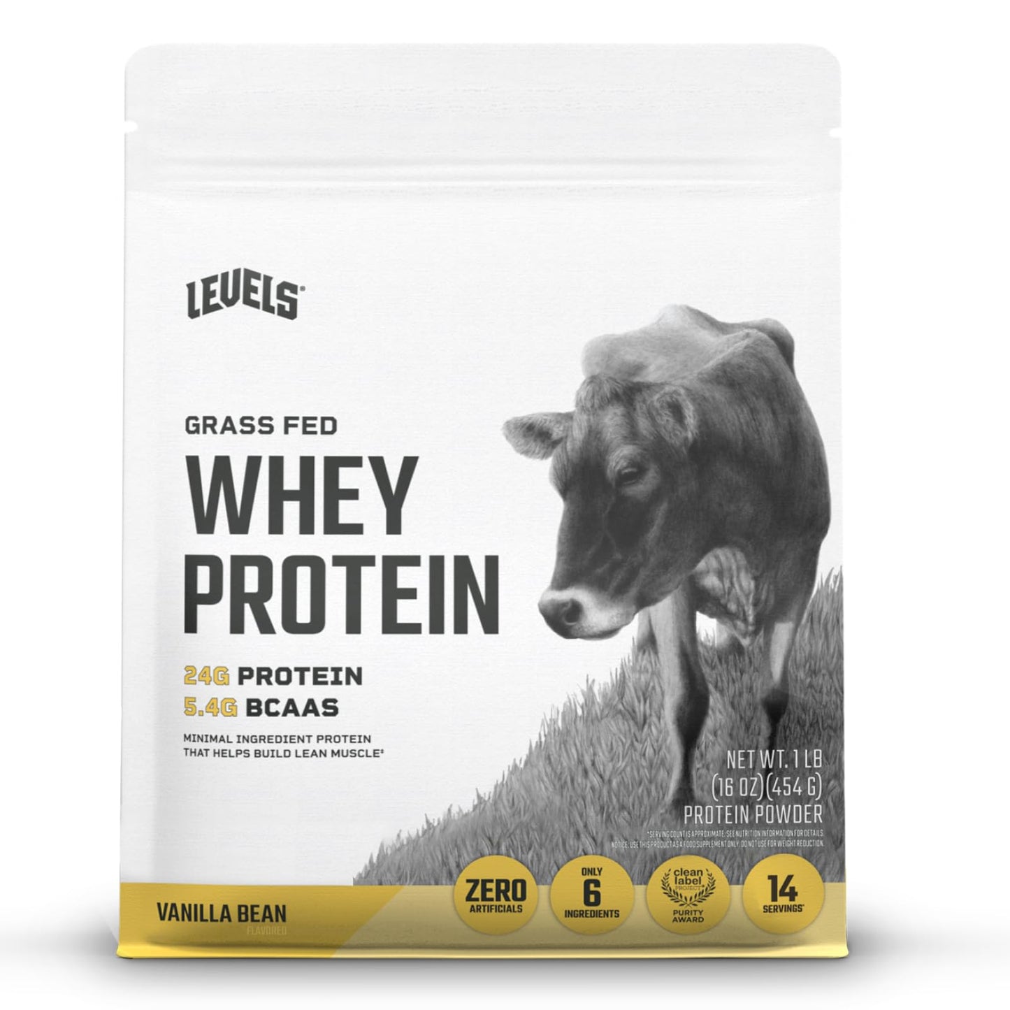Levels Grass Fed Whey Protein Powder, No Artificials, 24G of Protein, Vanilla Bean, 1LB - dailyvitalstore