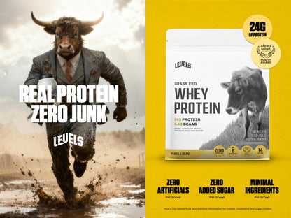 Levels Grass Fed Whey Protein Powder, No Artificials, 24G of Protein, Vanilla Bean, 1LB - dailyvitalstore
