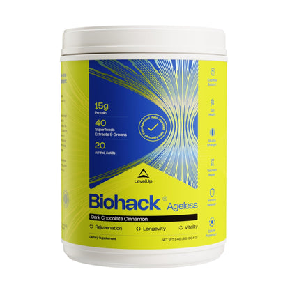 LevelUp Biohack Ageless: Colostrum Collagen Superfoods Antioxidants Spermidine Amino Acids Creatine for Women and Men, Total Body Rejuvenation (Dark Chocolate Cinnamon) - dailyvitalstore