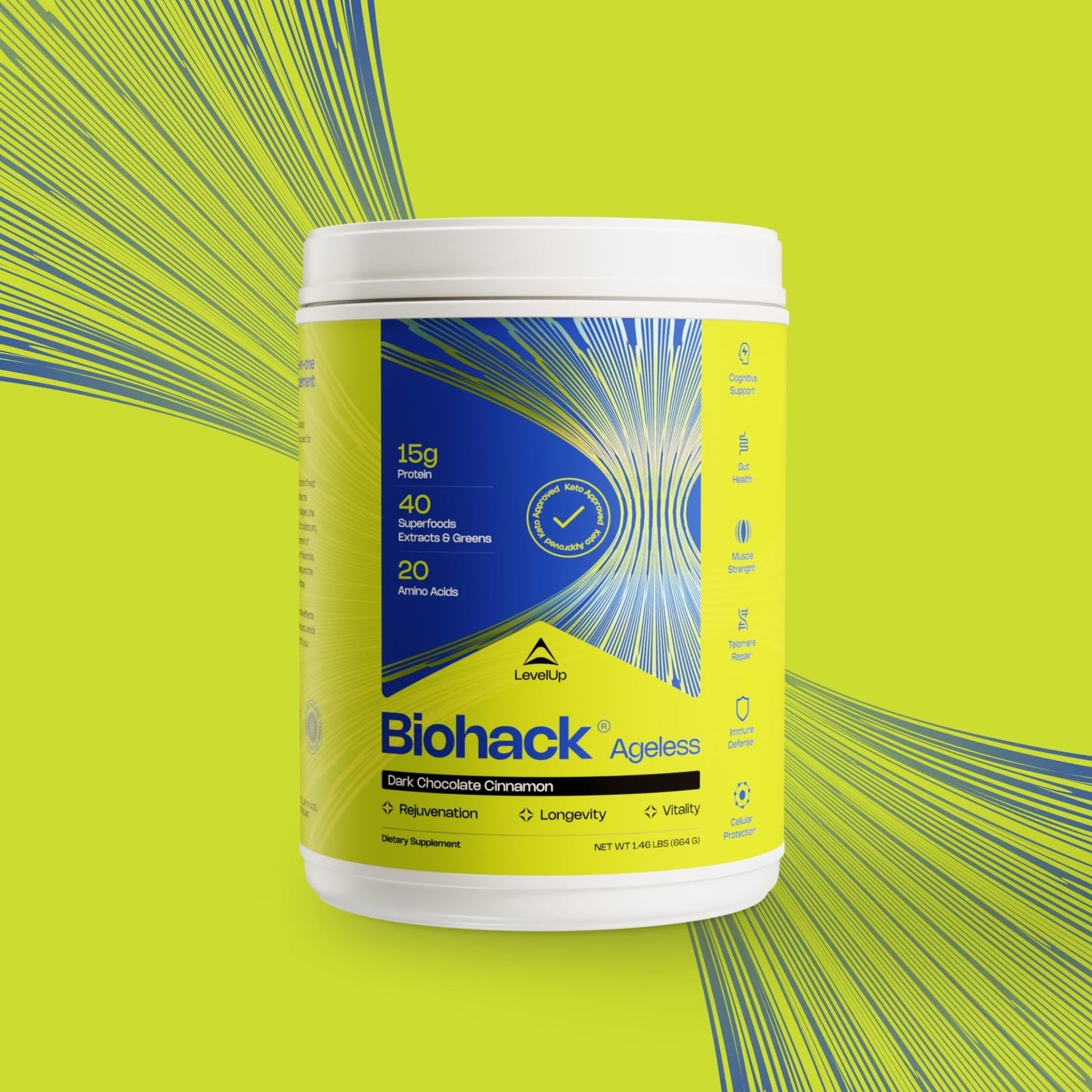 LevelUp Biohack Ageless: Colostrum Collagen Superfoods Antioxidants Spermidine Amino Acids Creatine for Women and Men, Total Body Rejuvenation (Dark Chocolate Cinnamon) - dailyvitalstore