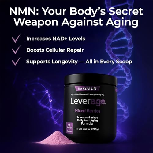 Leverage Mixed Berries Anti–Aging Supplement & Longevity Mix - Daily Wellness Multivitamin Powder with Hyaluronic Acid, L-Glycine & Magnesium for Skin, Energy, Cognitive Function & Joint–30 Servings - dailyvitalstore