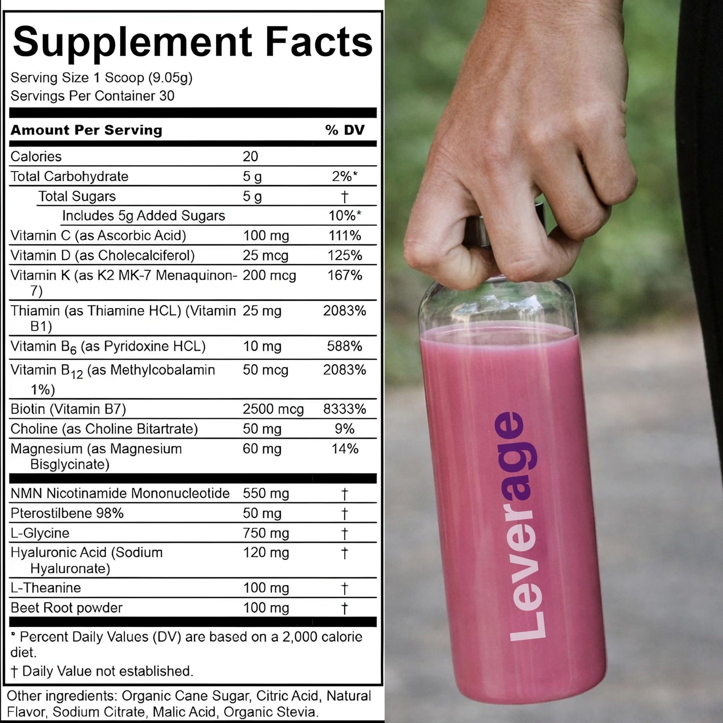 Leverage Mixed Berries Anti–Aging Supplement & Longevity Mix - Daily Wellness Multivitamin Powder with Hyaluronic Acid, L-Glycine & Magnesium for Skin, Energy, Cognitive Function & Joint–30 Servings - dailyvitalstore
