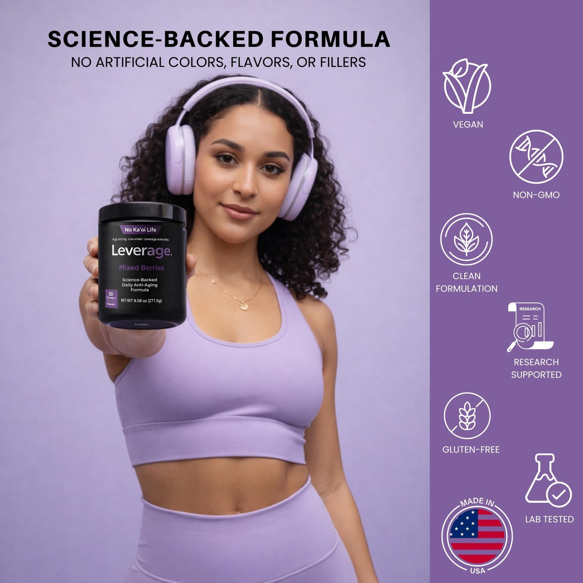 Leverage Mixed Berries Anti–Aging Supplement & Longevity Mix - Daily Wellness Multivitamin Powder with Hyaluronic Acid, L-Glycine & Magnesium for Skin, Energy, Cognitive Function & Joint–30 Servings - dailyvitalstore