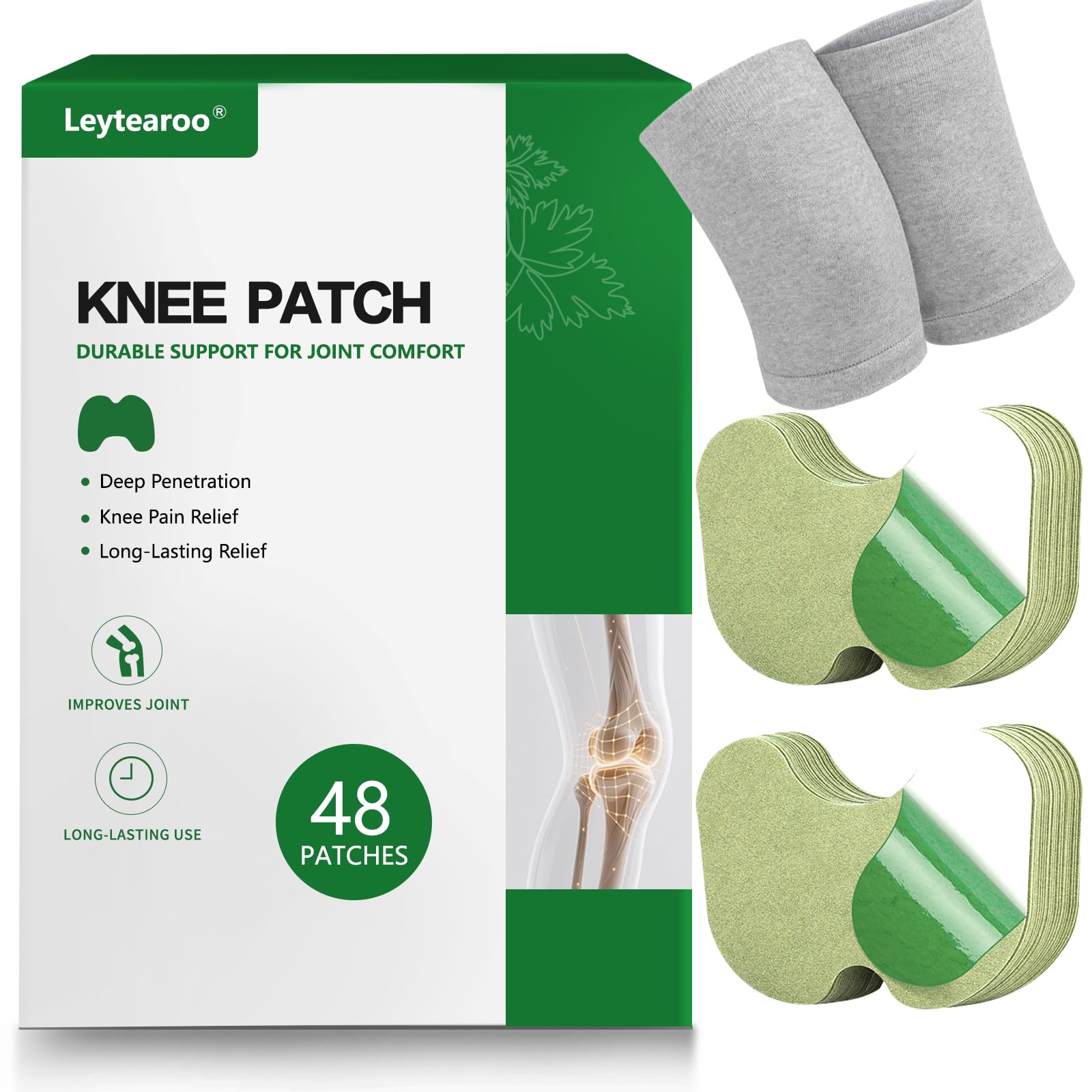 Leytearoo Knee Paches, 48PCS Herbal Knee Patch,Pain Relief Patches,One Pair Knee Sleeves,Long Lasting Relief of Joint - dailyvitalstore