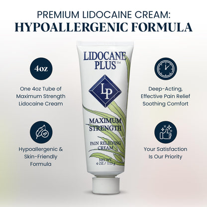 Lidocaine Plus 4% Lidocaine Cream Maximum Strength Pain & Itch Relief - Non-Greasy Formula Numbing Cream - Fast Acting Topical Pain Reliever, Soothing Topical Analgesic Aloe Vera Scent - 4 oz - dailyvitalstore