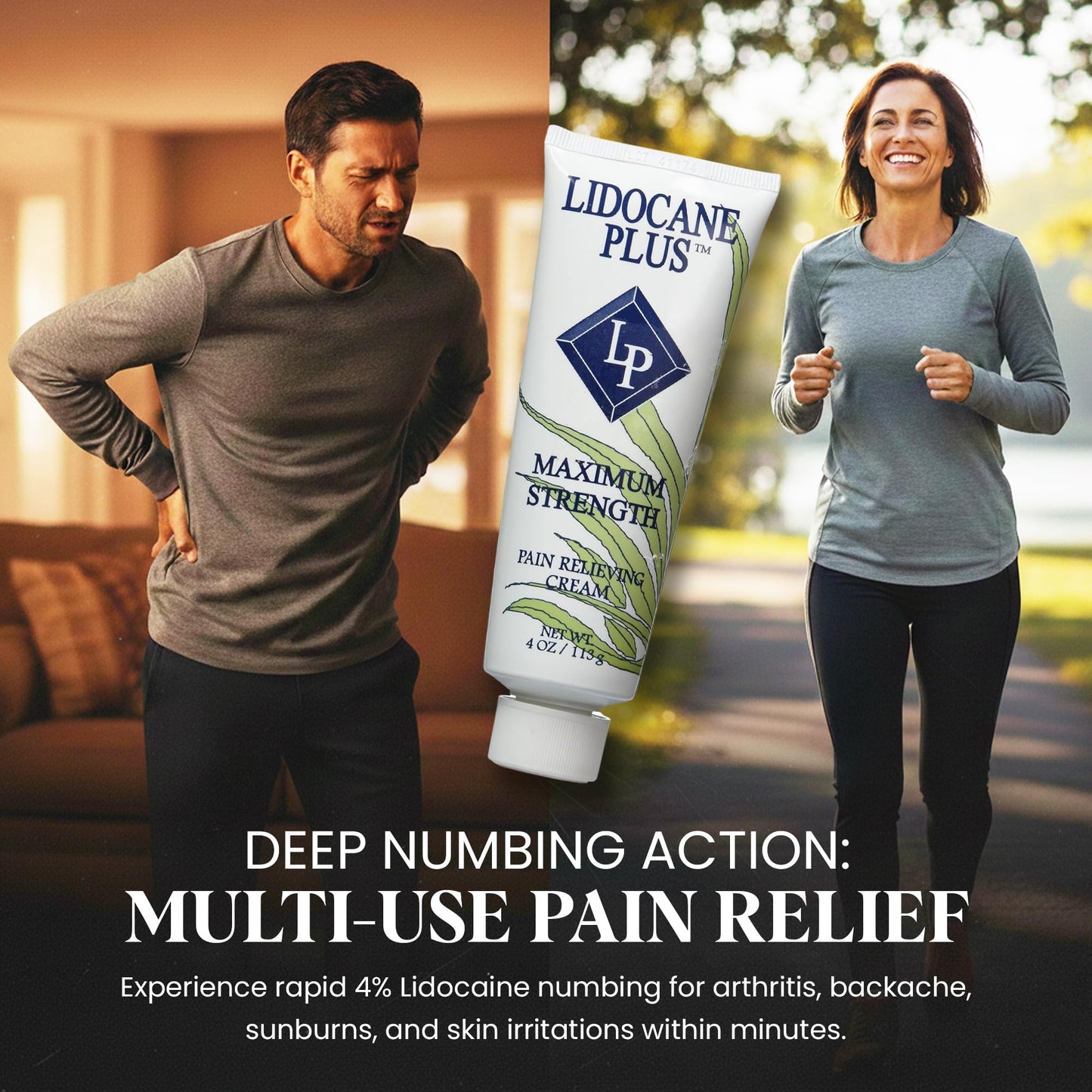 Lidocaine Plus 4% Lidocaine Cream Maximum Strength Pain & Itch Relief - Non-Greasy Formula Numbing Cream - Fast Acting Topical Pain Reliever, Soothing Topical Analgesic Aloe Vera Scent - 4 oz - dailyvitalstore