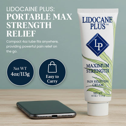 Lidocaine Plus 4% Lidocaine Cream Maximum Strength Pain & Itch Relief - Non-Greasy Formula Numbing Cream - Fast Acting Topical Pain Reliever, Soothing Topical Analgesic Aloe Vera Scent - 4 oz - dailyvitalstore