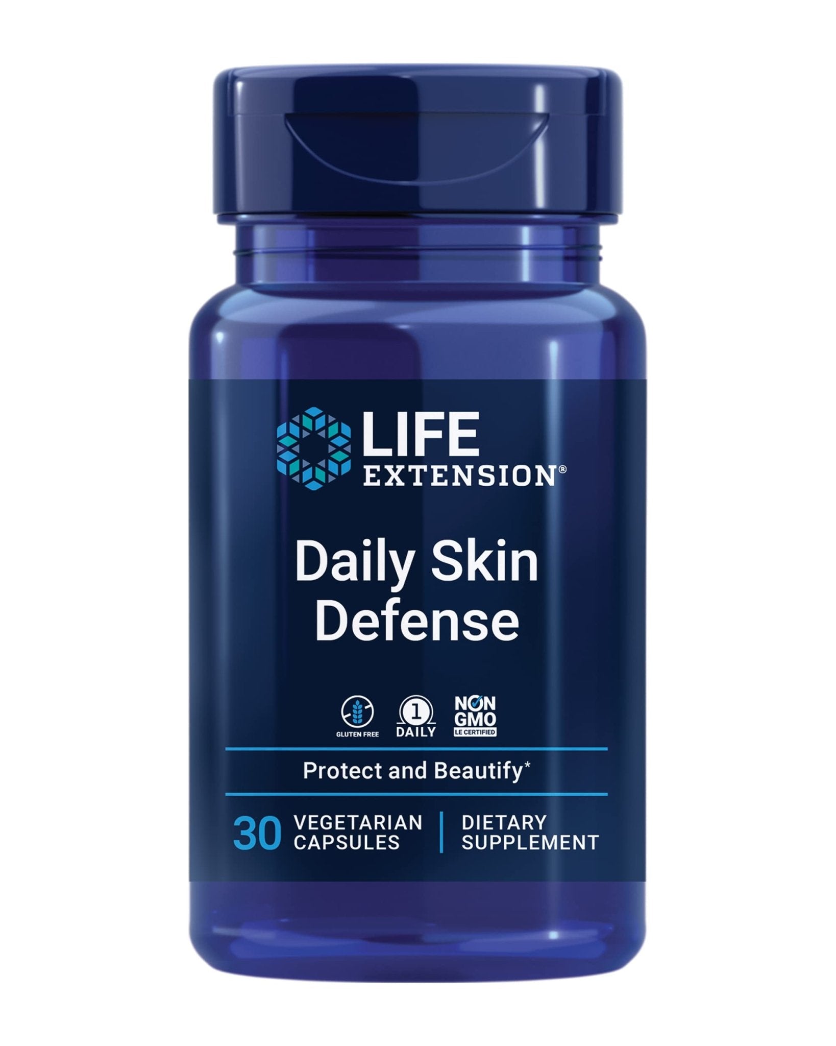 Life Extension Daily Skin Defense, Vitamin C, ceramides, Rosemary, Lemon Verbena, Helps Fight oxidative Stress & The Appearance of Wrinkles, Gluten-Free, Once-Daily, Non-GMO, Vegetarian, 30 Capsules - dailyvitalstore