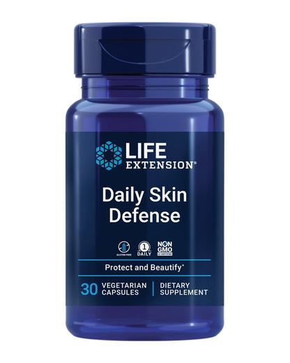 Life Extension Daily Skin Defense, Vitamin C, ceramides, Rosemary, Lemon Verbena, Helps Fight oxidative Stress & The Appearance of Wrinkles, Gluten-Free, Once-Daily, Non-GMO, Vegetarian, 30 Capsules - dailyvitalstore
