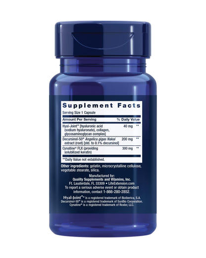 Life Extension Fast-Acting Joint Formula, Keratin, Korean Angelica, hyaluronic Acid, Joint discomfort Relief, Non-GMO, Gluten-Free, 30 Capsules - dailyvitalstore