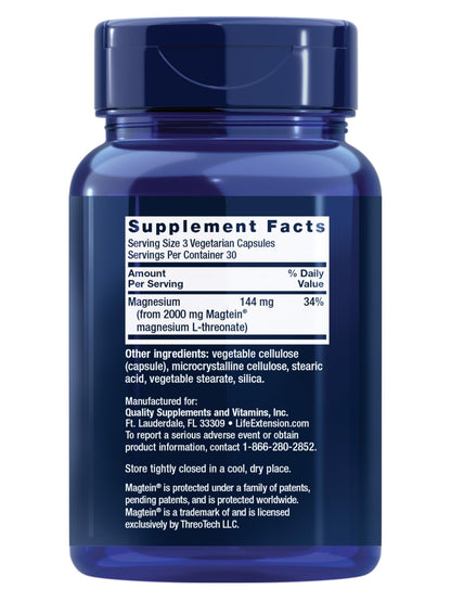 Life Extension Neuro-Mag Magnesium L-Threonate, Memory Health, Quick Thinking, Cognitive Health Support, Vegetarian, Non-GMO, 90 Vegetarian Capsules (144 mg from 2000 mg Magtein magnesium L-threonate - dailyvitalstore