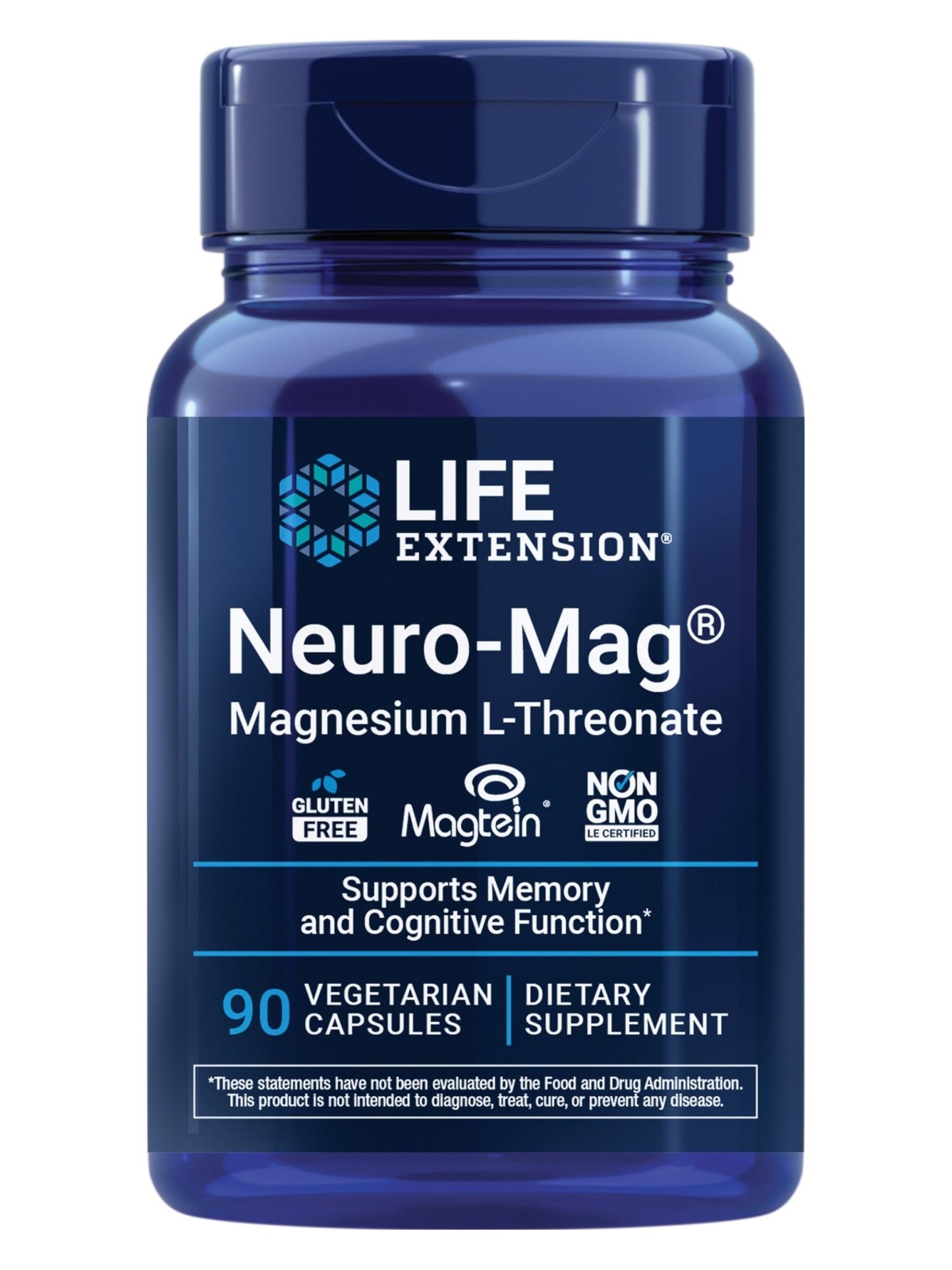 Life Extension Neuro-Mag Magnesium L-Threonate, Memory Health, Quick Thinking, Cognitive Health Support, Vegetarian, Non-GMO, 90 Vegetarian Capsules (144 mg from 2000 mg Magtein magnesium L-threonate - dailyvitalstore