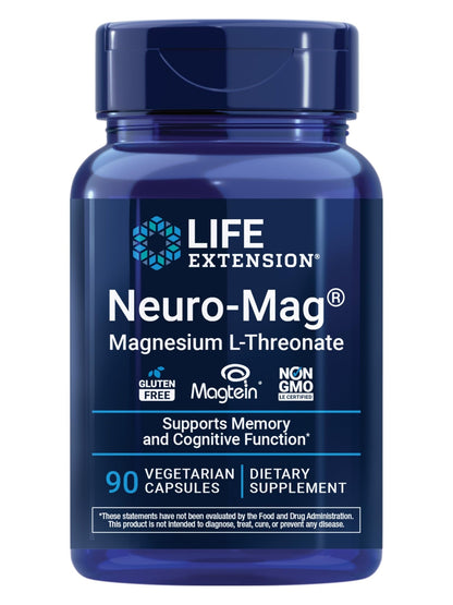 Life Extension Neuro-Mag Magnesium L-Threonate, Memory Health, Quick Thinking, Cognitive Health Support, Vegetarian, Non-GMO, 90 Vegetarian Capsules (144 mg from 2000 mg Magtein magnesium L-threonate - dailyvitalstore