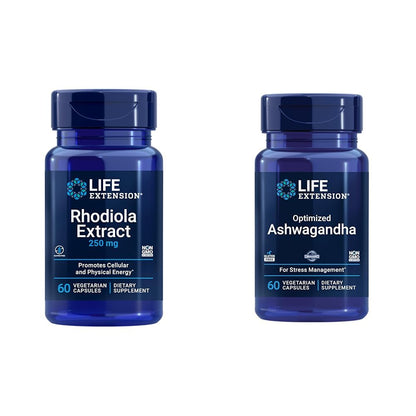Life Extension Rhodiola and Ashwagandha Extract Bundle, Rhodiola rosea and ashwagandha Supplements, 60 Capsules Each - dailyvitalstore