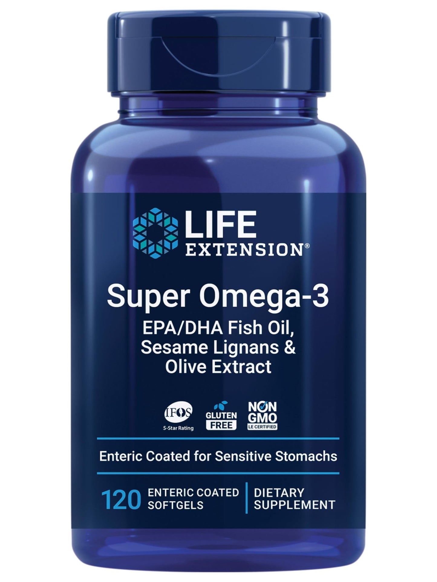 Life Extension Super Omega-3 EPA/DHA Fish Oil, Sesame Lignans & Olive Extract – Heart Health, Brain Health, Inflammation Health Support, Gluten-Free, Enteric-Coated, Non-GMO, 120 Softgels - dailyvitalstore