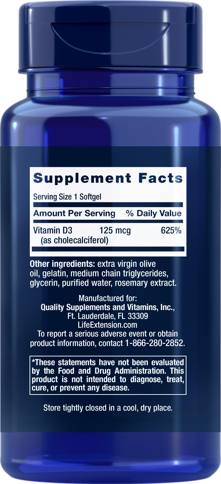 Life Extension Vitamin D3 5000 IU, 120 Softgels, 125mcg - dailyvitalstore
