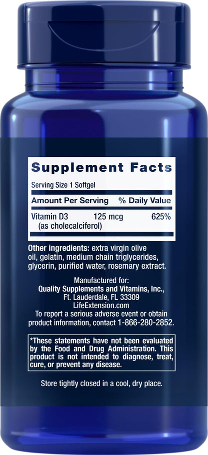 Life Extension Vitamin D3 5000 IU, 120 Softgels, 125mcg - dailyvitalstore