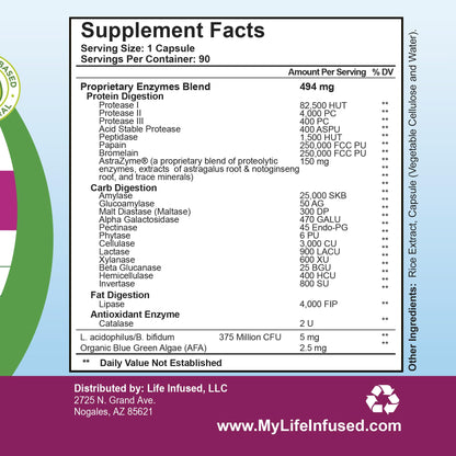 Life Infused Digestive Enzymes with Probiotics – 21 Plant-Based Enzymes with Bromelain, Papain, Amylase & Protease – Digestive Support for Gas & Bloating – - dailyvitalstore