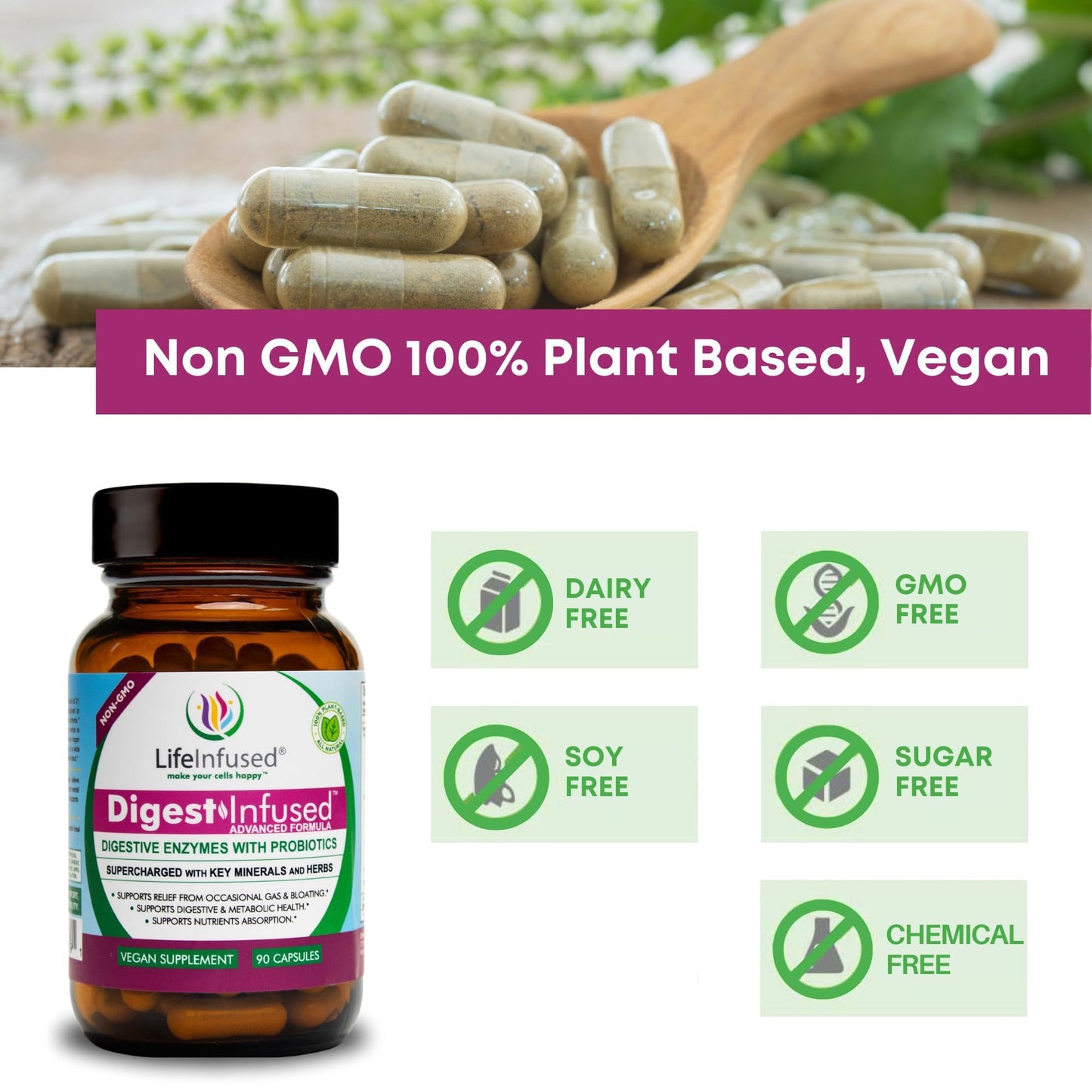 Life Infused Digestive Enzymes with Probiotics – 21 Plant-Based Enzymes with Bromelain, Papain, Amylase & Protease – Digestive Support for Gas & Bloating – - dailyvitalstore