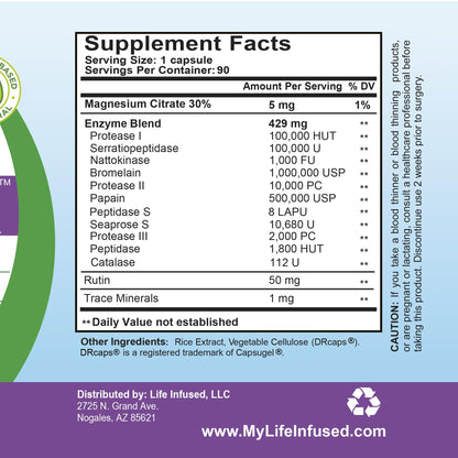 Life Infused Metabolic Enzymes – Systemic Enzyme Supplement with Serrapeptase, Nattokinase, Bromelain & Protease Blend – 72 Trace Minerals – Immune & Circulation Support – Vegan, Non-GMO – 90 Capsules - dailyvitalstore