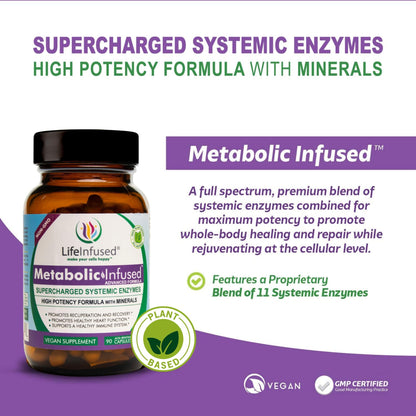 Life Infused Metabolic Enzymes – Systemic Enzyme Supplement with Serrapeptase, Nattokinase, Bromelain & Protease Blend – 72 Trace Minerals – Immune & Circulation Support – Vegan, Non-GMO – 90 Capsules - dailyvitalstore