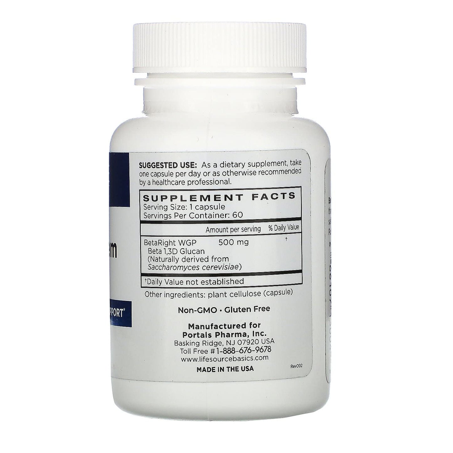 Life Source Basics Immune System Support Activator - High Purity Beta 1,3/1,6 Glucan - Immunity and Vitamin Supplement Non-GMO & Vegan Friendly for Men & Women, Gluten-Free 500 mg - 60 Capsules - dailyvitalstore