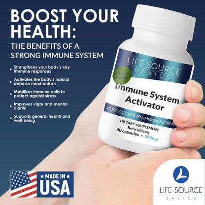 Life Source Basics Immune System Support Activator - High Purity Beta 1,3/1,6 Glucan - Immunity and Vitamin Supplement Non-GMO & Vegan Friendly for Men & Women, Gluten-Free 500 mg - 60 Capsules - dailyvitalstore