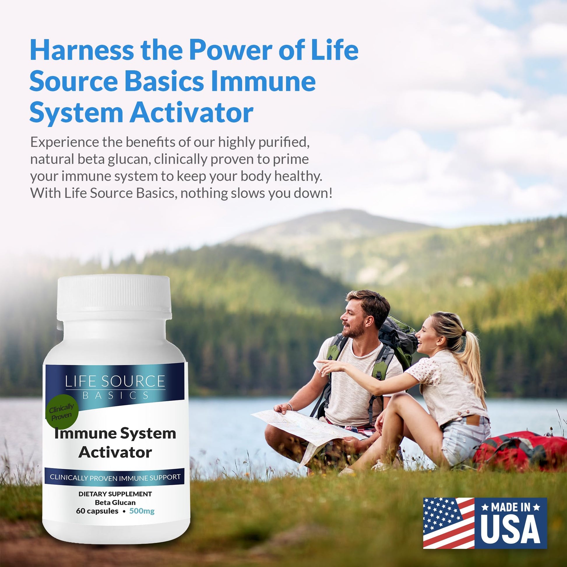 Life Source Basics Immune System Support Activator - High Purity Beta 1,3/1,6 Glucan - Immunity and Vitamin Supplement Non-GMO & Vegan Friendly for Men & Women, Gluten-Free 500 mg - 60 Capsules - dailyvitalstore