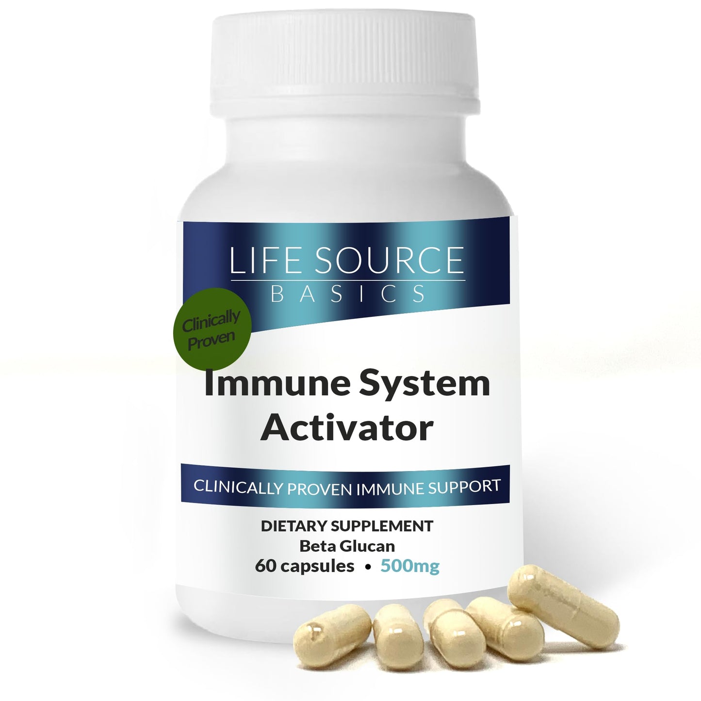 Life Source Basics Immune System Support Activator - High Purity Beta 1,3/1,6 Glucan - Immunity and Vitamin Supplement Non-GMO & Vegan Friendly for Men & Women, Gluten-Free 500 mg - 60 Capsules - dailyvitalstore